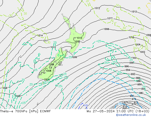 Theta-e 700hPa ECMWF Mo 27.05.2024 21 UTC