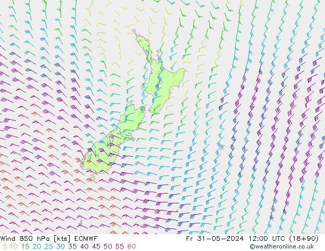 Vento 850 hPa ECMWF ven 31.05.2024 12 UTC