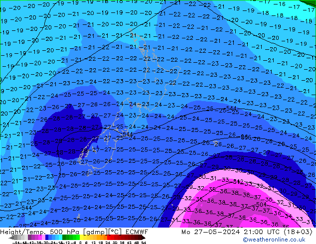 Height/Temp. 500 гПа ECMWF пн 27.05.2024 21 UTC