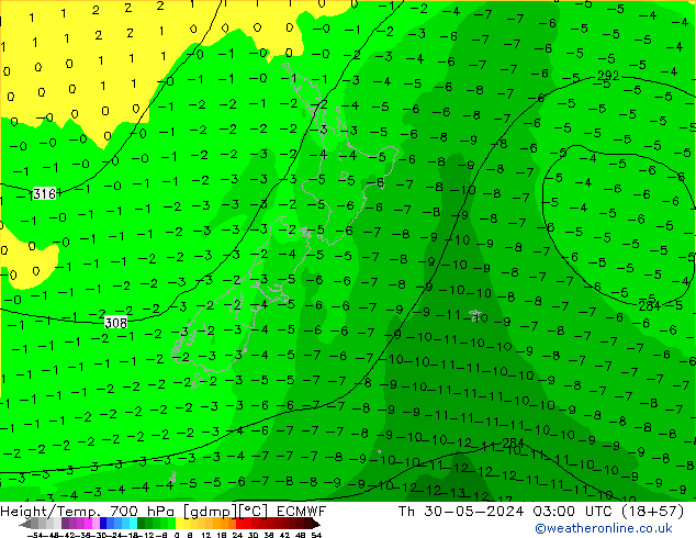 Height/Temp. 700 hPa ECMWF  30.05.2024 03 UTC