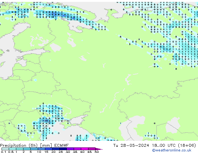Prec 6h/Wind 10m/950 ECMWF mar 28.05.2024 00 UTC