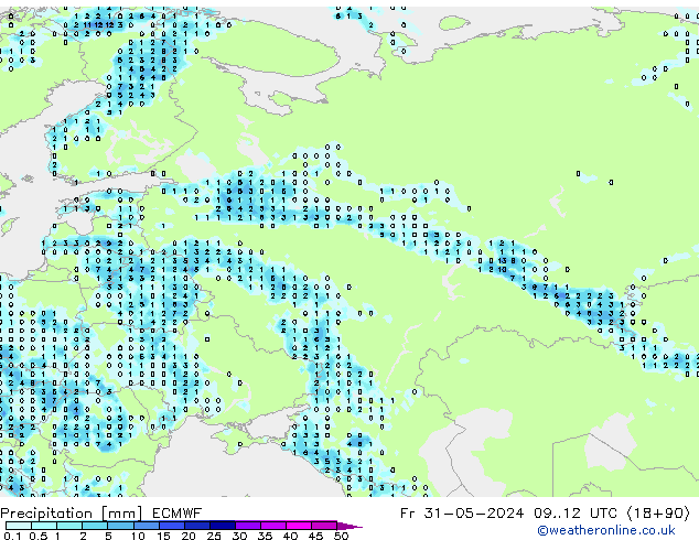 Neerslag ECMWF vr 31.05.2024 12 UTC