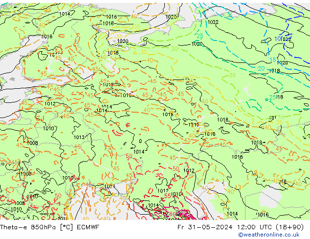 Theta-e 850hPa ECMWF vr 31.05.2024 12 UTC