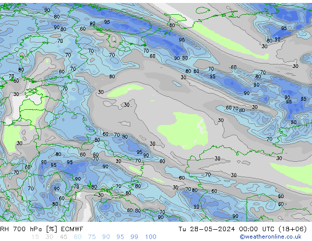 RH 700 hPa ECMWF Tu 28.05.2024 00 UTC