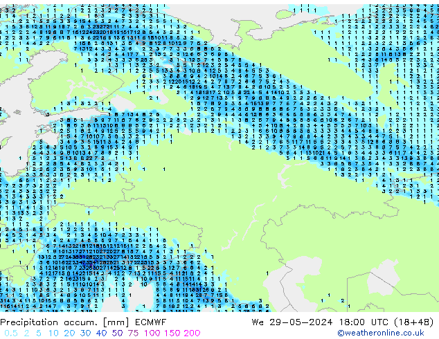 Précipitation accum. ECMWF mer 29.05.2024 18 UTC