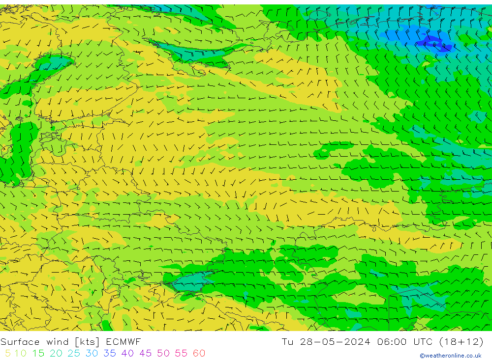 ветер 10 m ECMWF вт 28.05.2024 06 UTC