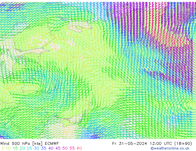 Wind 500 hPa ECMWF Pá 31.05.2024 12 UTC