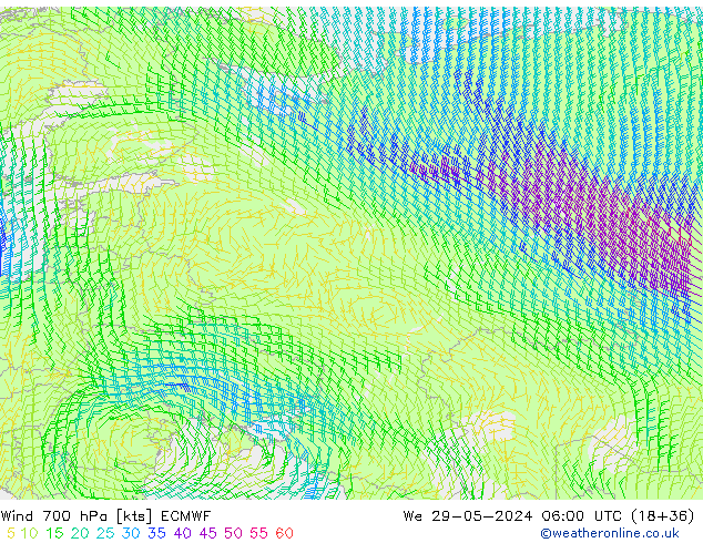 Wind 700 hPa ECMWF wo 29.05.2024 06 UTC
