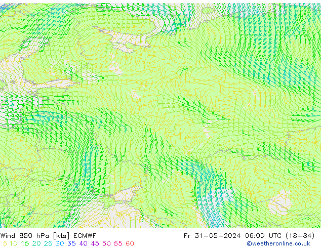 Wind 850 hPa ECMWF Fr 31.05.2024 06 UTC