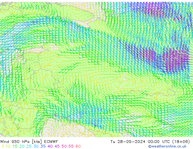 Prec 6h/Wind 10m/950 ECMWF mar 28.05.2024 00 UTC