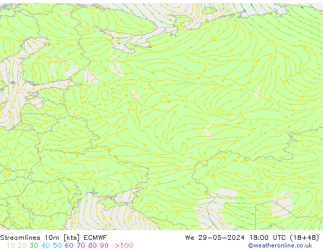 Linha de corrente 10m ECMWF Qua 29.05.2024 18 UTC