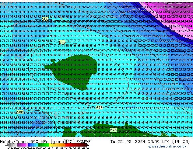 Z500/Rain (+SLP)/Z850 ECMWF  28.05.2024 00 UTC