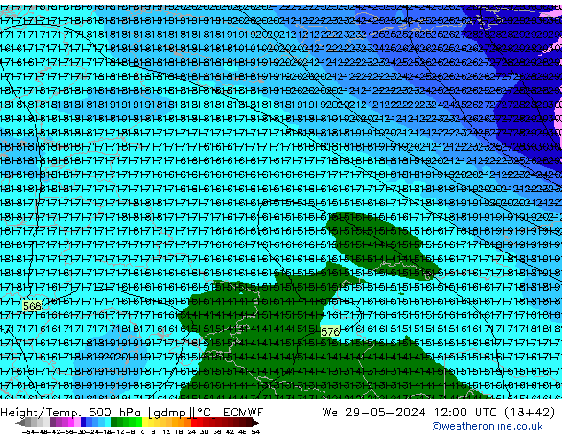 Height/Temp. 500 hPa ECMWF śro. 29.05.2024 12 UTC