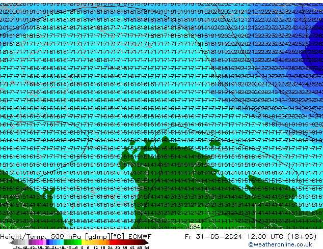 Height/Temp. 500 hPa ECMWF Fr 31.05.2024 12 UTC