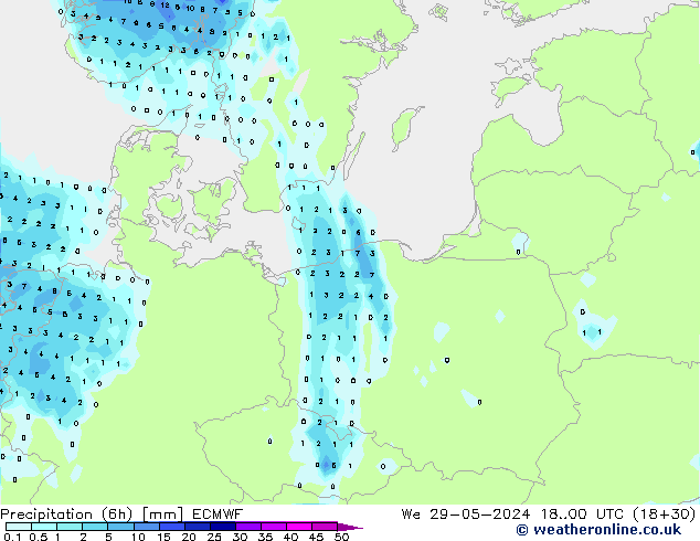 Precipitazione (6h) ECMWF mer 29.05.2024 00 UTC