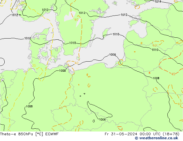 Theta-e 850hPa ECMWF Fr 31.05.2024 00 UTC