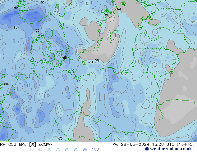 RH 850 hPa ECMWF Mi 29.05.2024 15 UTC