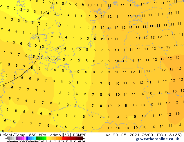 Z500/Rain (+SLP)/Z850 ECMWF mer 29.05.2024 06 UTC