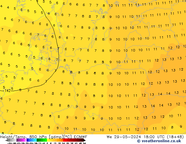 Yükseklik/Sıc. 850 hPa ECMWF Çar 29.05.2024 18 UTC