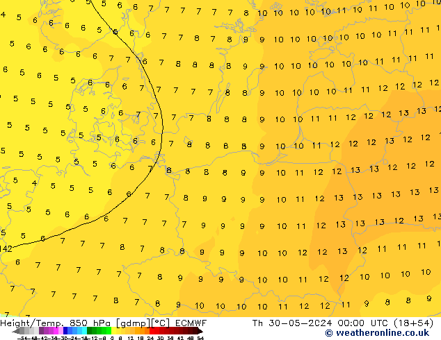 Z500/Rain (+SLP)/Z850 ECMWF Čt 30.05.2024 00 UTC