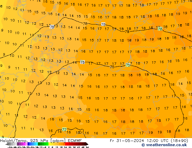 Height/Temp. 925 hPa ECMWF Fr 31.05.2024 12 UTC