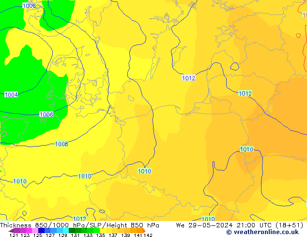 Thck 850-1000 гПа ECMWF ср 29.05.2024 21 UTC