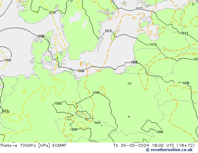 Theta-e 700hPa ECMWF Per 30.05.2024 18 UTC