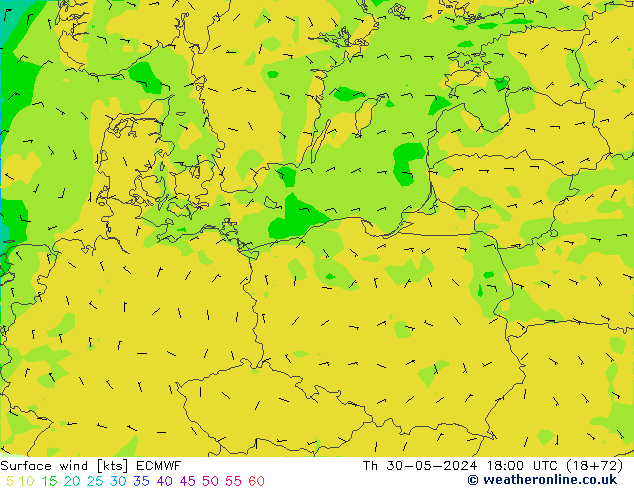 Wind 10 m ECMWF do 30.05.2024 18 UTC