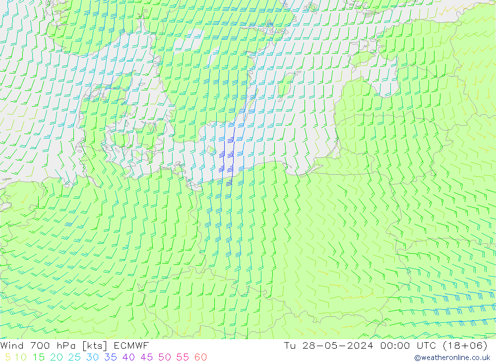 Viento 700 hPa ECMWF mar 28.05.2024 00 UTC