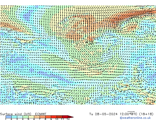 Wind 10 m (bft) ECMWF di 28.05.2024 12 UTC