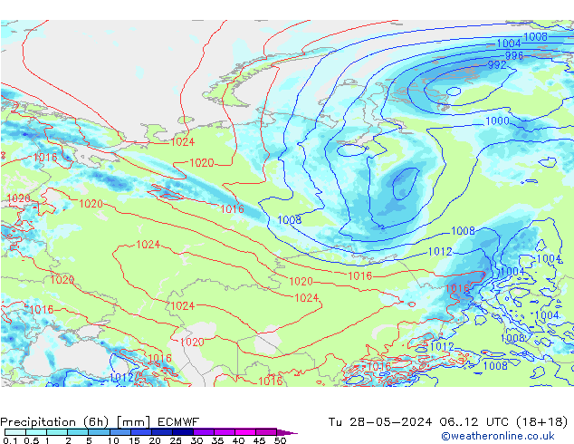 Z500/Rain (+SLP)/Z850 ECMWF wto. 28.05.2024 12 UTC