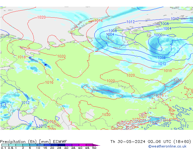 Precipitation (6h) ECMWF Čt 30.05.2024 06 UTC