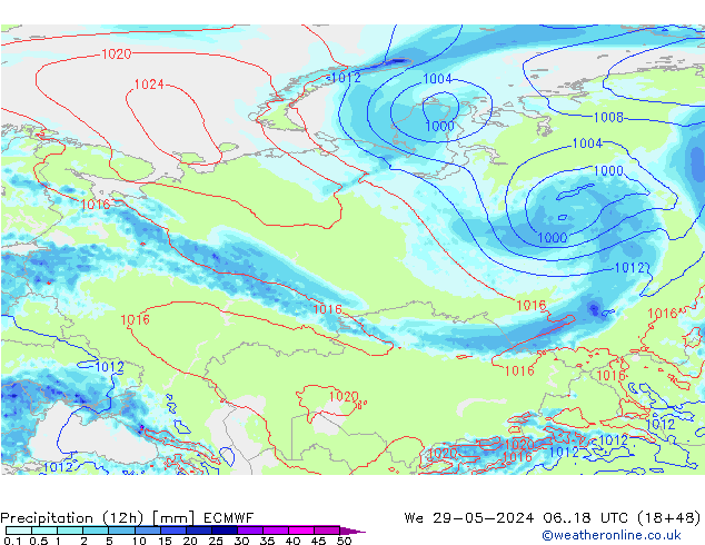 Precipitation (12h) ECMWF We 29.05.2024 18 UTC