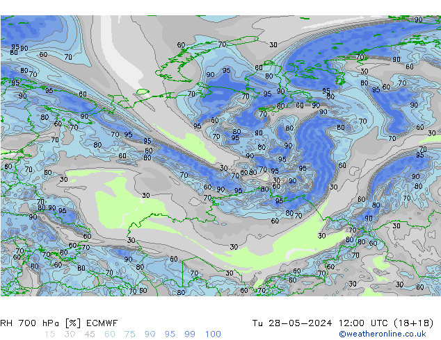 RH 700 hPa ECMWF  28.05.2024 12 UTC