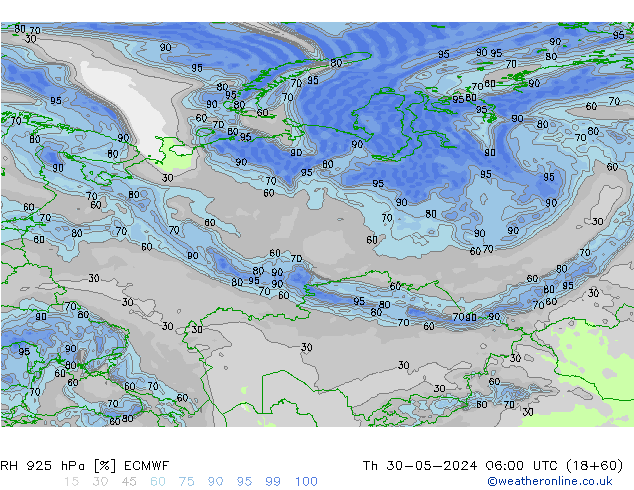 RH 925 hPa ECMWF Čt 30.05.2024 06 UTC