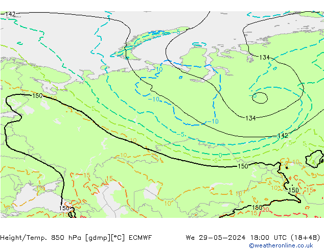 Height/Temp. 850 hPa ECMWF We 29.05.2024 18 UTC