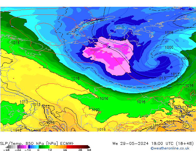 SLP/Temp. 850 hPa ECMWF mié 29.05.2024 18 UTC