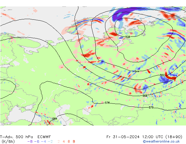 T-Adv. 500 гПа ECMWF пт 31.05.2024 12 UTC