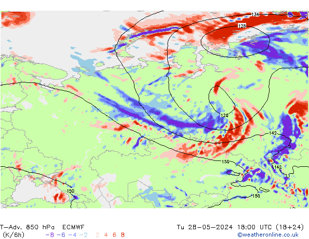 T-Adv. 850 hPa ECMWF Tu 28.05.2024 18 UTC