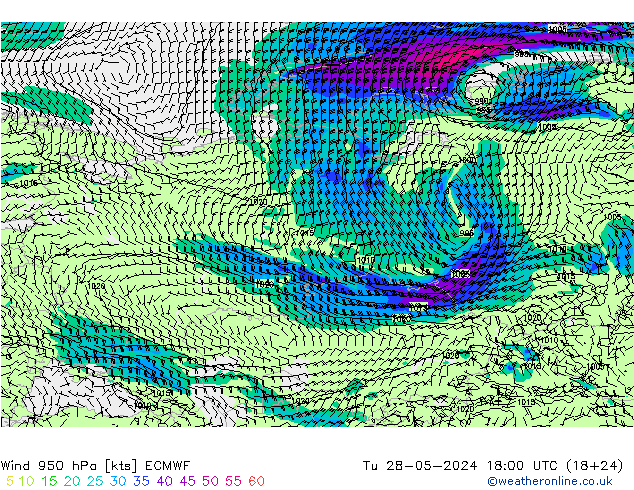 Rüzgar 950 hPa ECMWF Sa 28.05.2024 18 UTC