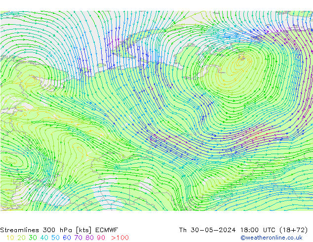 Streamlines 300 hPa ECMWF Th 30.05.2024 18 UTC