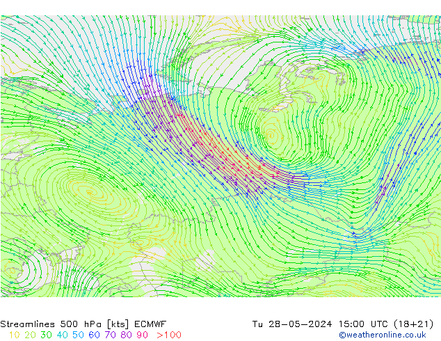 ветер 500 гПа ECMWF вт 28.05.2024 15 UTC