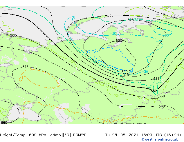 Z500/Rain (+SLP)/Z850 ECMWF Tu 28.05.2024 18 UTC