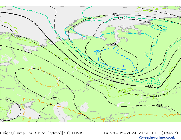 Yükseklik/Sıc. 500 hPa ECMWF Sa 28.05.2024 21 UTC