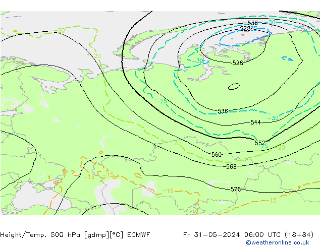 Height/Temp. 500 hPa ECMWF Fr 31.05.2024 06 UTC