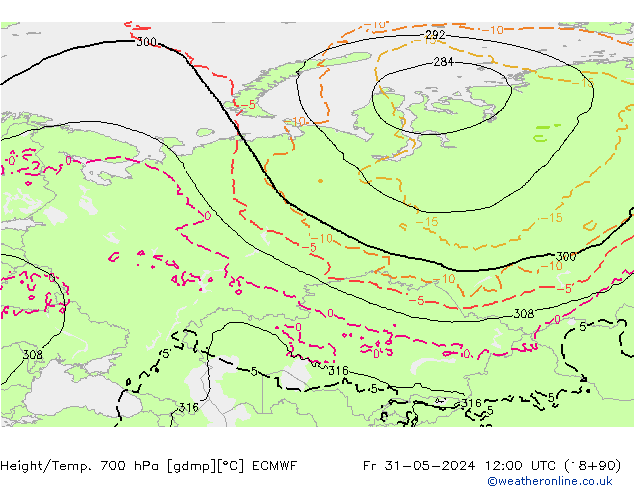 Height/Temp. 700 hPa ECMWF Fr 31.05.2024 12 UTC