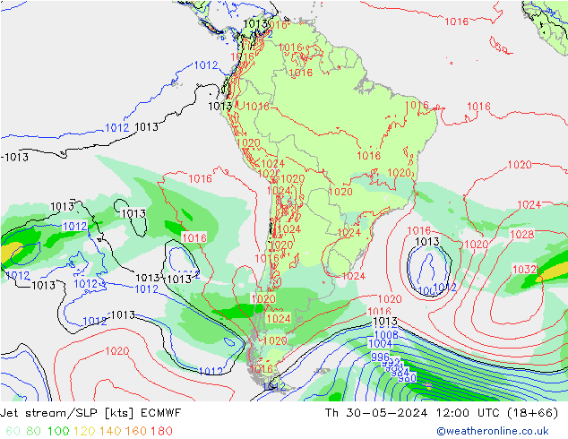 джет/приземное давление ECMWF чт 30.05.2024 12 UTC