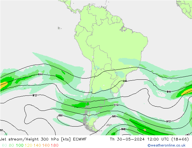 Jet stream/Height 300 hPa ECMWF Čt 30.05.2024 12 UTC