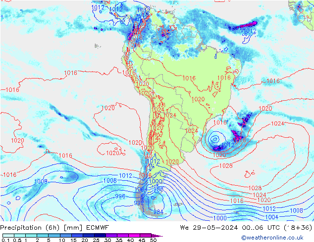 Precipitation (6h) ECMWF St 29.05.2024 06 UTC