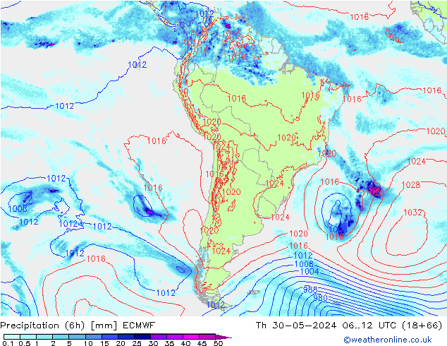 Z500/Rain (+SLP)/Z850 ECMWF Th 30.05.2024 12 UTC